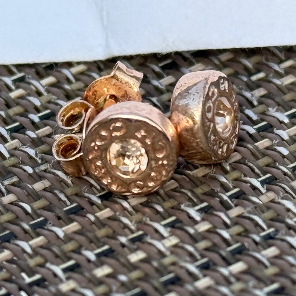 Coach Rose Gold Stud Earrings with Pavé Stones - Picture 2 of 4